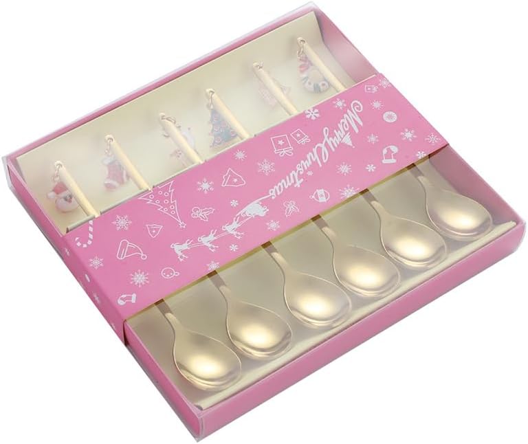 Silverware Flatware Set, 6/24/36/48/60/72 Pieces Christmas Personality Series Fun Golden Coffee Stirring Spoon Dessert Spoon Coffee Spoon Spoon (Color : Gold, Size : 6Set-36Pcs)
