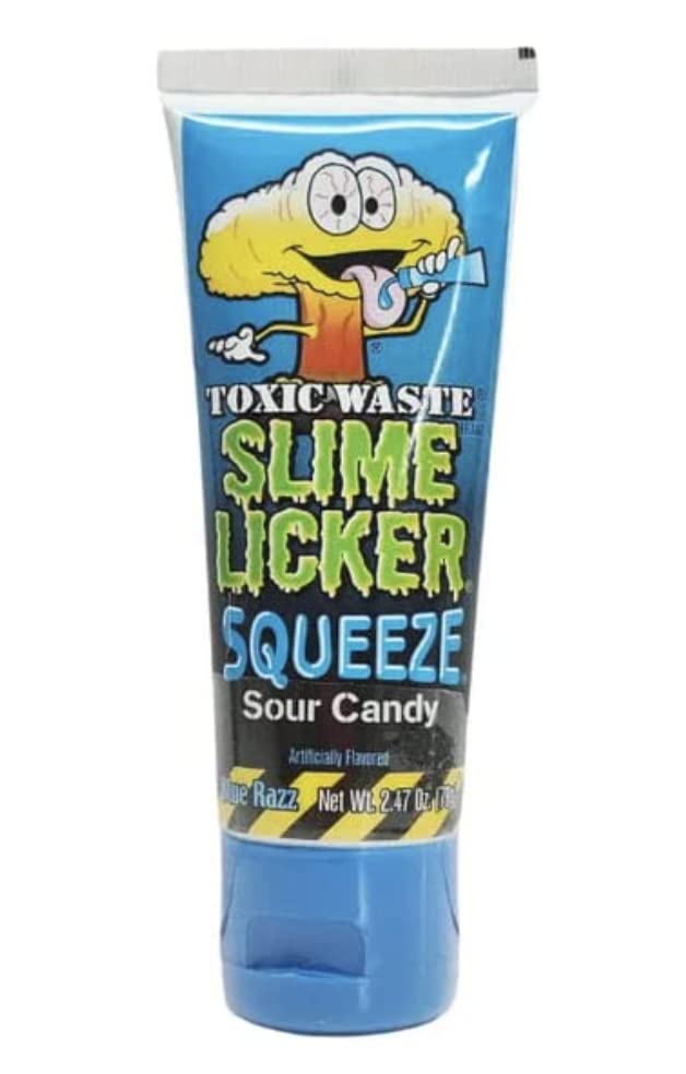 Vista 4 de Couger 's Toxic Waste Slyme Licker Sour Squeeze Candy (paquete de 3) (manzana verde, Razz azul y cereza)