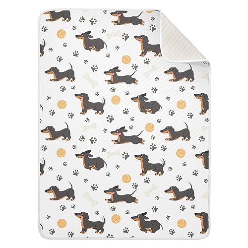 Image of Swaddle Blanket for Dachshund with Dog Paws Baby Receiving Blanket Muslin Baby Swaddles Soft Cotton Breathable Nursery Blankets for Unisex Boys and Girls 30x40 Inch