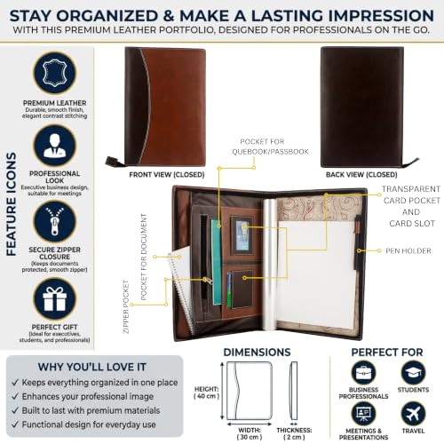 Image of Professional PU Leather Multipurpose B4 Size Document Holder 20 Leafs Zipper File Folder Organizer for Certificates, Marksheets, Degrees, Interview Portfolio, Important Documents (Brown)