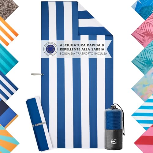 Blumtal Telo mare XXL in microfibra – asciugamano compatto e ad asciugatura rapida 90 x 180 cm – Coperta da spiaggia senza sabbia con nastro – Asciugamani in microfibra – Coperta da spiaggia a righe