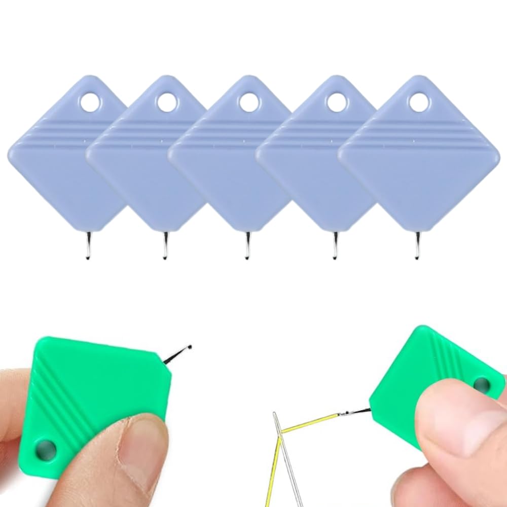 Automatic Needle Threaders for Hand Sewing, 2025 Upgrade Embroidery Floss, Sewing Machine Needle Threader, Sewing Supplies Tool, Fits All Needle Sizes (5, Light Blue)