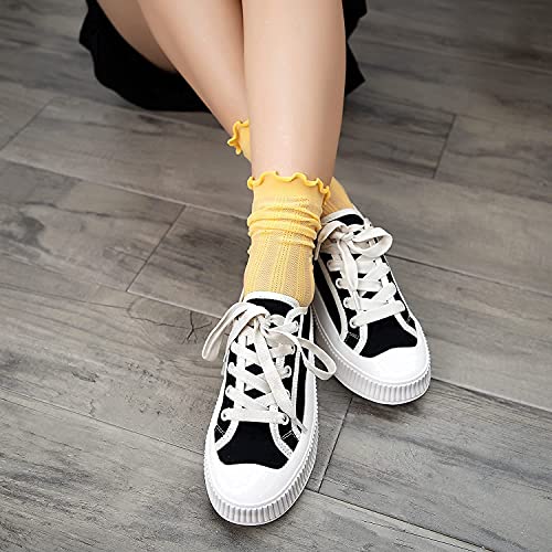 Mcool Mary Womens Socks, Ruffle Turn-Cuff Casual Ankle Socks Breathable Cool Knit Cotton Lettuce Crew Frilly Sock 6 Pack4