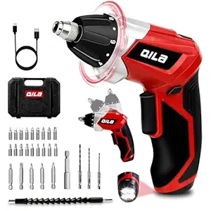 QILA Electric Screwdriver Set, 4V Cordless Screwdriver Kit with Bright LED Light & Flashlight, 28 Accessory Kit & Chrger in Carrying Case, 4N.m Screw Gun, 10+1 Torque Setting, 2 Position Handle