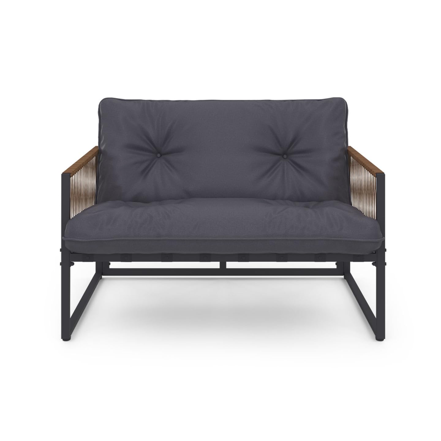 IDMarket - Salon de Jardin Bas Rio 4 Places Structure métal Gris Anthracite, Cordage rotin et Coussins Gris