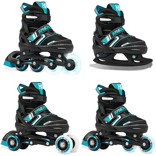 RAVEN 4in1 Inline Skates Triskates Rollschuhe Schlittschuhe Inliner für Kinder Erwachsene verstellbar (Helixi Black/Mint 34-37 (21cm-23 5cm))