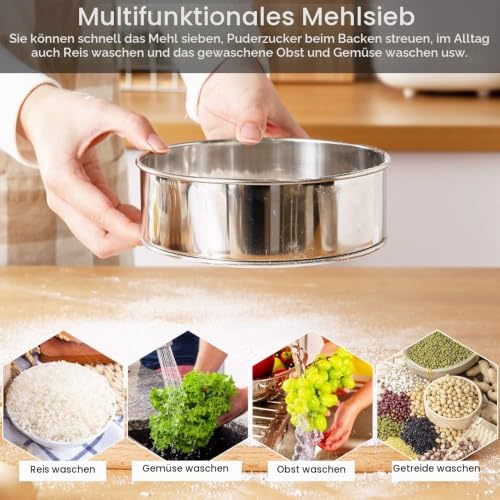 Foto von TANCUDER Mehlsieb Edelstahlsieb Feinmaschig Fein Küchensieb 304 Edelstahl Sieb Edelstahl Fein Mehl Sieben für Mehl, Reis, Getreide, Bohnen, Obst und Gemüse (Silber)