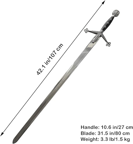 Miniatura 2 de Espada Claymore medieval de acero inoxidable de 43.5 pulgadas con vaina para colección, exhibición, cosplay