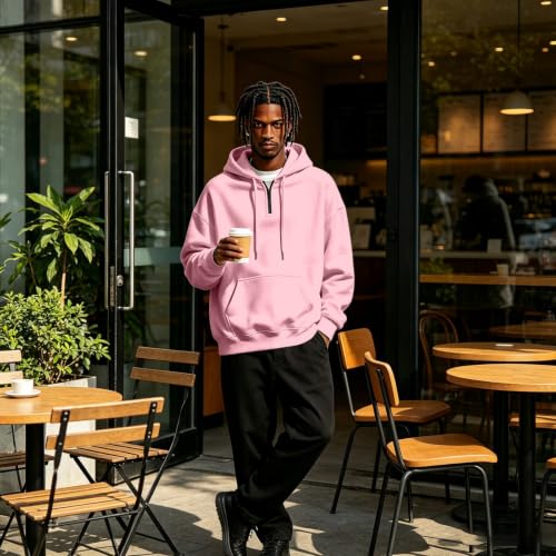 Hooded Sweatshirt Men Comfy Quarter Zip Fall Hoodies Kangaroo Pocket - image 7