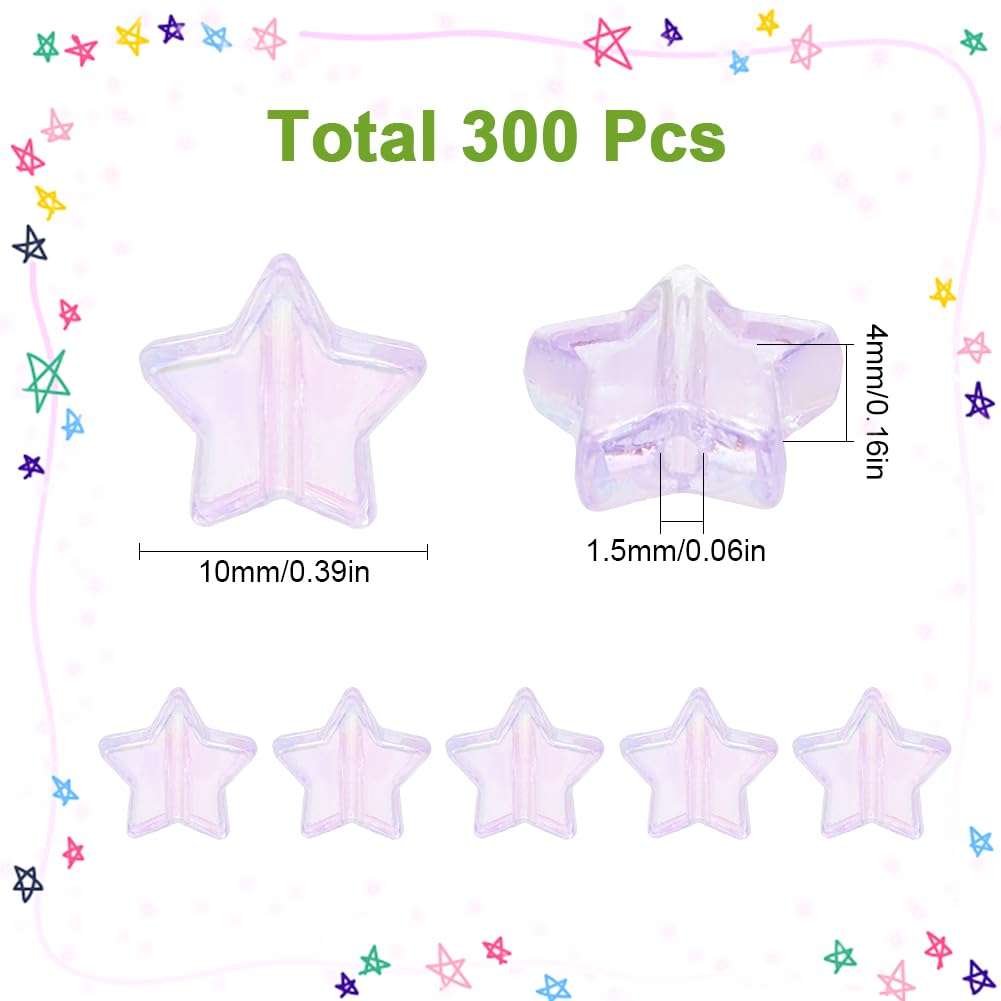 SUNNYCLUE 300Pcs 10mm Purple Star Bead Transparent Acrylic Star Beads Lilac AB Color Cute Crystal Pony Spacer Loose Bead for Jewellery Making Charms Bracelets Necklaces Earrings DIY Craft Accessories - Image 2