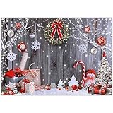 Luminora 2,1 x 1,5 m Joyeux Noël en Hiver Gris Bois Mur Toile de Fond Vacances Bonhomme d...