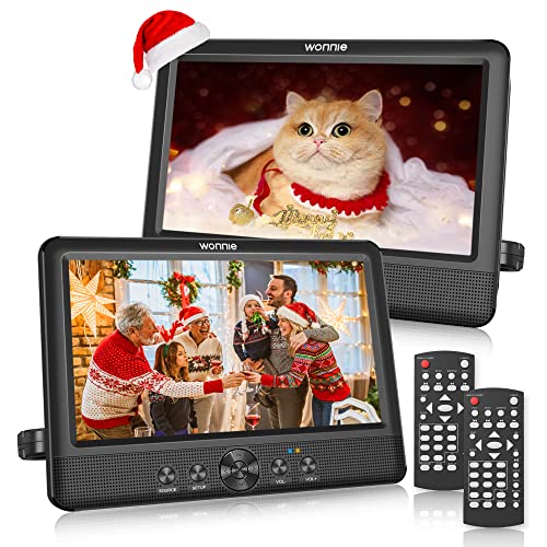 Image of WONNIE 10.5" Two DVD Players Dual Screen Portable Twins CD Player for Car Play a Same or Two Different Movies with 5-Hour Rechargeable Battery, 2 Mounting Brackets, Support USB/SD Card Reader