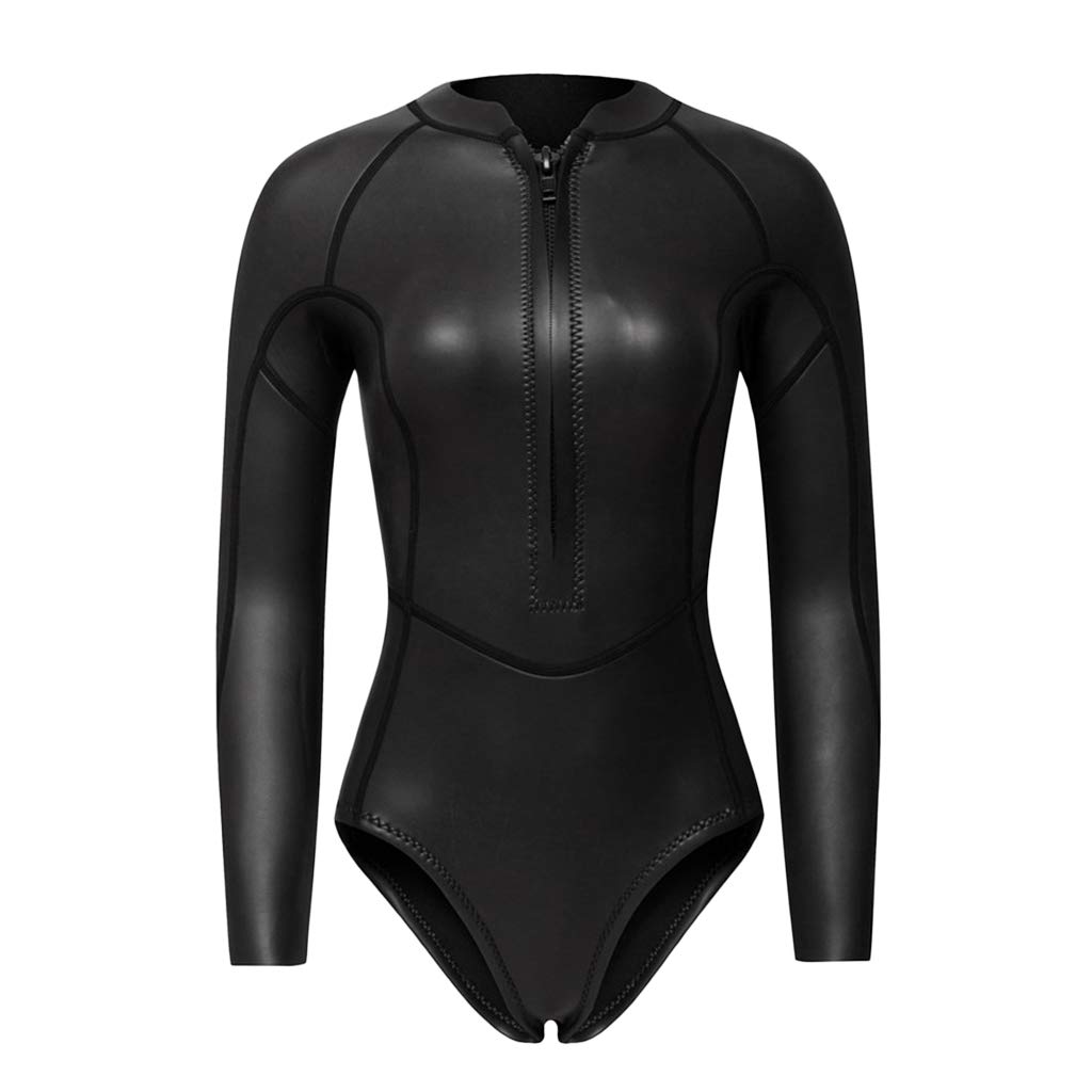 Damski kombinezon neoprenowy z zamkiem błyskawicznym z przodu bikini do nurkowania czarny błyszczący L