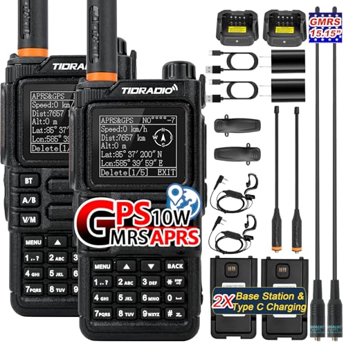 TIDRADIO TD-H9 10Watt GPS/APRS GMRS Radio Handheld Spectrum Analysis SMS Message Text Bluetooth Programming Web Upgrade Compass Multi-Band Long Range Two Way Walkie Talkies NOAA AM FM Black-2Pack