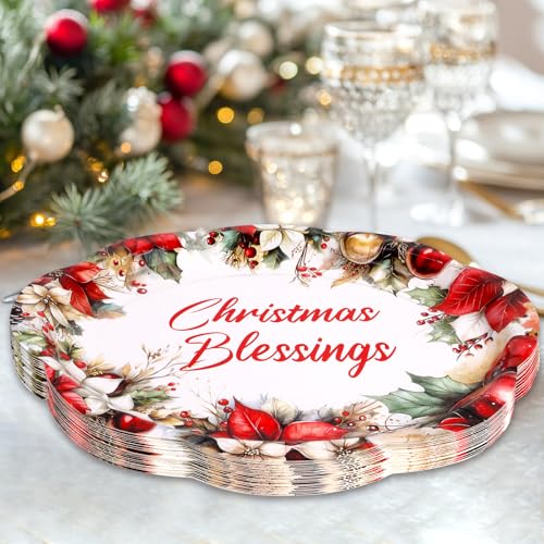 Fancy Land 24 Pcs Christmas Oval Paper Plates 10 x 12 Inches Large Christmas Blessings Disposable Dinnerware Holiday Party Supplies Decor – Image 5