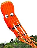 7M Large Octopus Paul Parafoil Kite Orange with Handle & String by LW