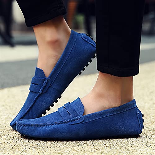 Penny Loafer for Men Square Apron Toe Slip On Driving Shoes Stitching Nubuck Leather Anti Slip Rubber Sole with Grips Solid Color(Sapphire,10 M US)3
