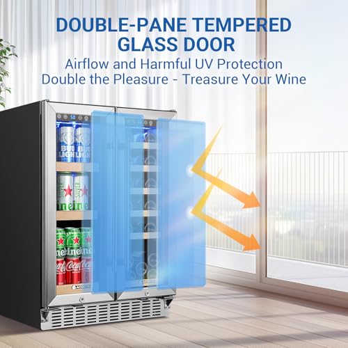 Image of AAOBOSI Upgraded 88 Cans 25 Inch 19 Bottles Dual Zone Wine and Beverage Cooler,Built-in and Freestanding,Removable Fashion Wooden Frame,Intelligent Digital Temperatrue Control,Low Noise
