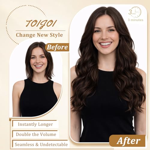 Image of Clip in Hair Extensions Real Human Hair Dark Brown Hair Extensions 16inch | Volume, Seamless Invisible, Human Hair Clip in Extensions, Clip Ins,Silky, Double Weft, 8PCS, 90g, Straight, No Shedding