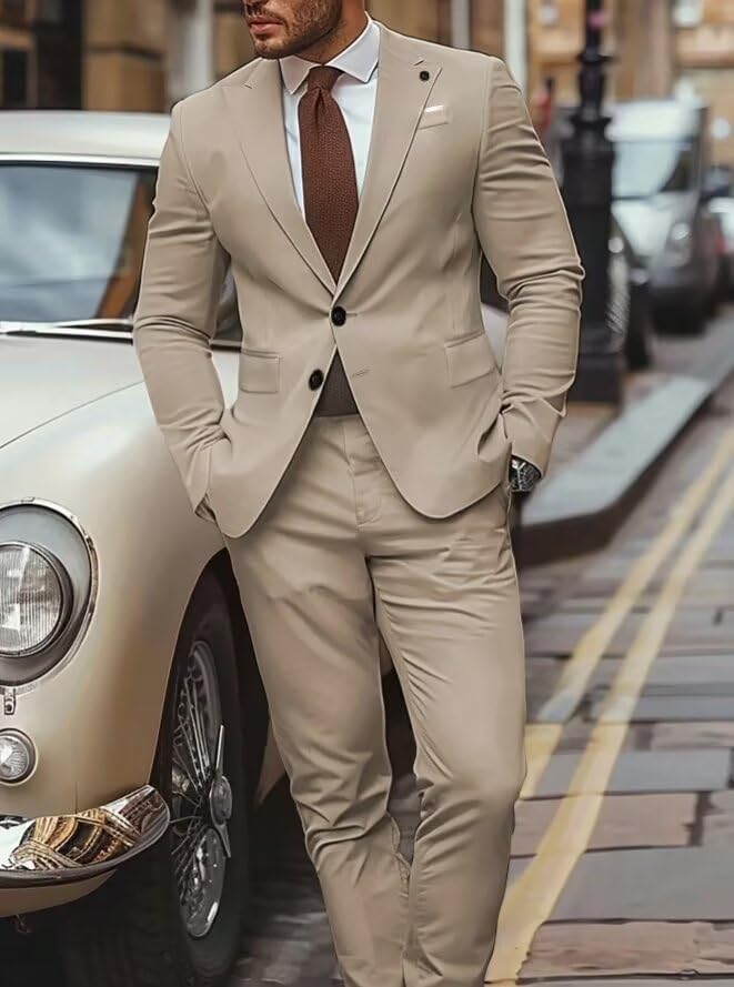 SUZHIMO Mens Suit 2 Piece Slim Fit Suit for Men Formal Wedding Prom Tuxedo Suits Blazer Pants Suit Set2