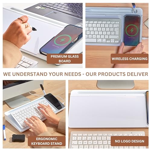 Image of Garood Desktop Whiteboard with Wireless Charger Adapter Included Desk Buddy Charging Desktop Whiteboard Keyboard Glassboard Dry Erase Board Dry Erase Accessories 15.8X7X2 inches