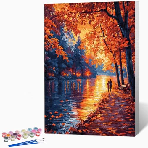 数字油絵 風景 ペイントバイナンバー 秋, ナンバーペイント大人のDIYセット(ブラシとアクリル絵の具を含む)、クリエイティブな手作りの油絵セット、女性へのデジタル絵画ギフト、壁の装飾 100×135cm -WX25104Z
