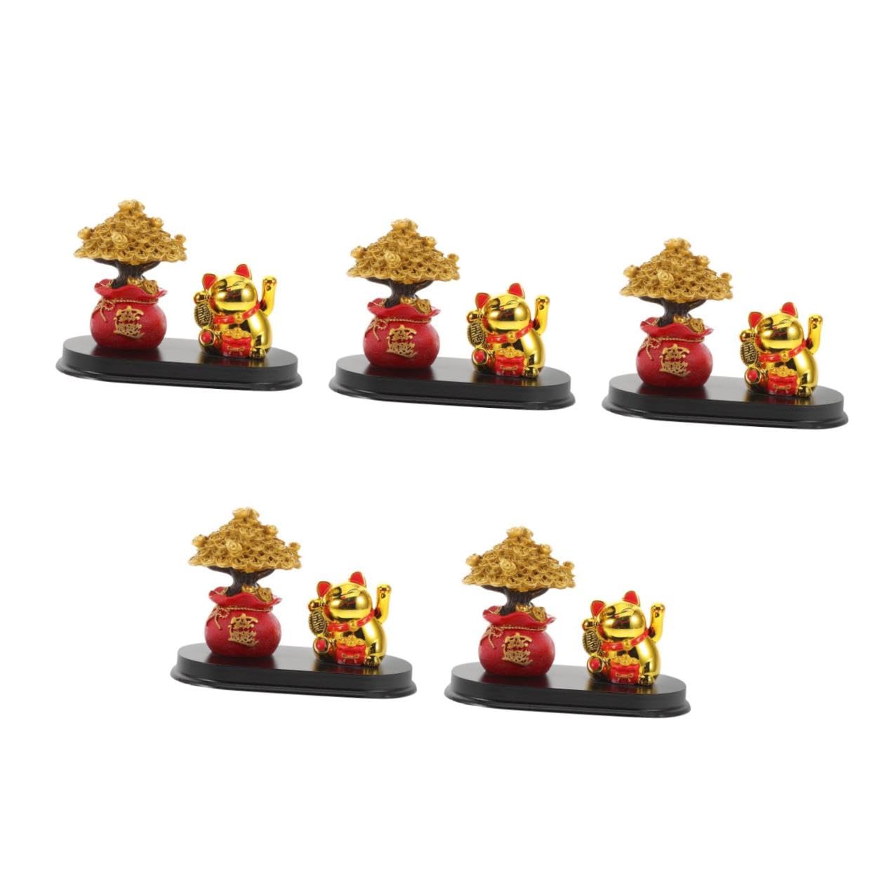 Cabilock 5 Piezas Figura de Gato Suerte Dorada para Escritorio y Coche