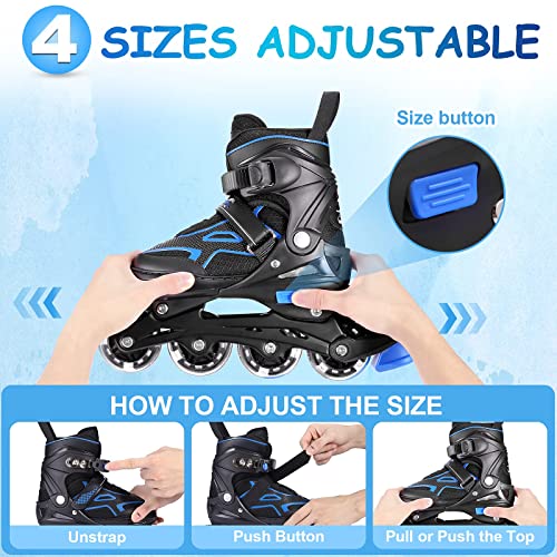Black Adjustable Inline Skates For Kids Adults, Fun Outdoor Roller Blades Skates For Girls Boys Women Kids Inline Skates With Light Up Wheels Medium #TOP5