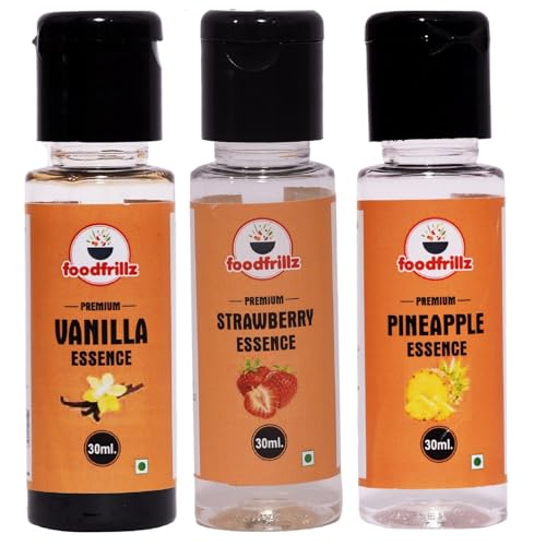 foodfrillz Vanilla, Strawberry & Pineapple Food Essence for cake,Cookies,Ice Creams,Sweets, (30mlx3)