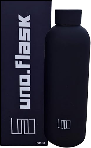 UNO.FLASK - Botella de agua de acero inoxidable de 16.9 fl oz, pintura de goma suave, oficina portafolio moda gimnasio hidratación portátil (negro)