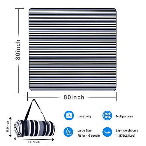 Mumu Sugar Outdoor Picnic Blanket,Extra Large Picnic Blanket Waterproof Foldable,Picnic Outdoor Blanket Picnic Mat with 3 Layers Material for Camping Park Beach Hiking Family(80\" x 80\") (Black)