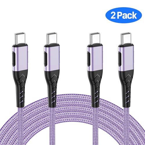 Image of Durcord USB C to USB C Cable, 2Pack 100W 6ft USB C Charger Cable Fast Charging for Android /Phone /Pad, Type C to Type C Charger Braided USB Cable Compatible with Phone 16 /15 Pro Plus Max Purple