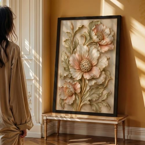 Image of NoWorries Floral Botanical Wall Painting with Frame | Premium Textured Flower & Leaf Artwork, Pastel Nature Wall Decor Framed for Living Room Bedroom Office and Home Decoration (Art-17,13x19inch)