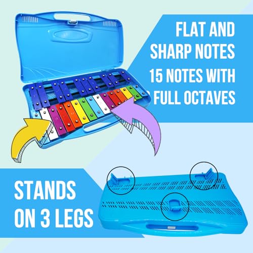 Image of Soulmate Xylophone for Kids 25 note Xylophone Instrument Professional Glockenspiel Percussion with case and Two Safe Mallets for Beginners, Colorful Metal Keys,Music Teaching, Gifts(Blue)