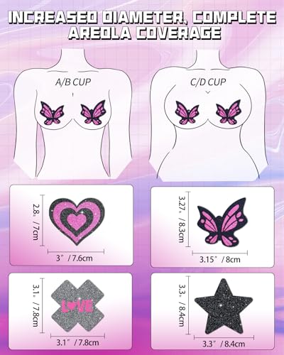 Image of CICKEE Pasties Sexy Nipple Covers 9 Pack Fun Pasty Pack for Rave Party Goth Lingerie Heart X Breast Petals with Words