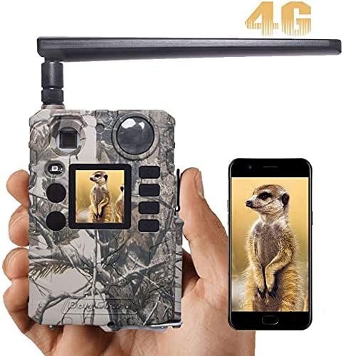 BolyGuard BG310-M Trail Camera displaying an image, next to a smartphone showing the same image, indicating app connectivity
