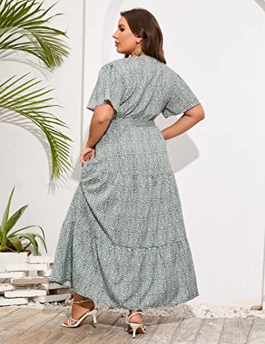 Image of ShopWonder Womens Plus Size V Neck Wrap Maxi Dress High Waist Ruffle Summer Casual Dress with Belt
