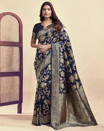 Image of Women's Banarasi Saree Pure Kanjivaram Silk Saree Soft Design Wear Pattu Sarees Cotton With Blouse Piece Kanchipuram for Wedding new ladies sadi