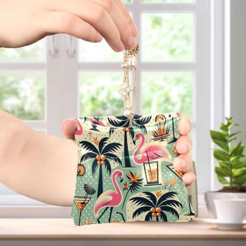 Tropical Trees Flamingos Drinks Coin Purse Leather Pouch Change Purse, Squeeze Coin Pouch for Cards, Keys & Lipsticks, Unisex4