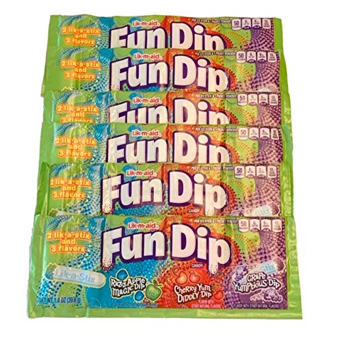 Fun Dip 3 Flavor Pack | Fun Dip RazzApple Magic Dip, Cherry Yum Diddly Dip, and Grape Yumtious Dip all in one! | 1.4 oz Packs | Pack of 6