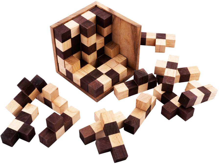 Engelhart - 350190-125 Cubos Rompecabezas de Madera Nivel difícil para Adultos - 25 Piezas - solución en el Juego – 14 x 14 x 14 cm