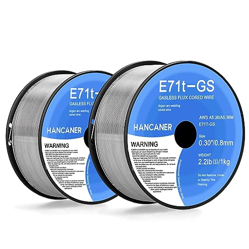Flux Core Welding Wire, Hancaner E71T-GS .030' 2.2Lbs Gasless Flux Cored Wire, Low Splatter Mig Welding Wire, 2 Rolls
