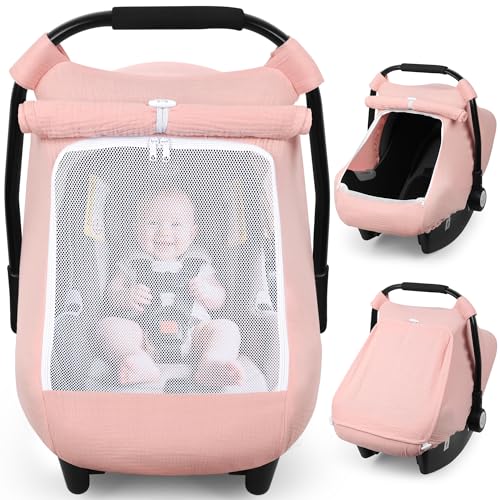 Rquite Muslin Car Seat Canopy