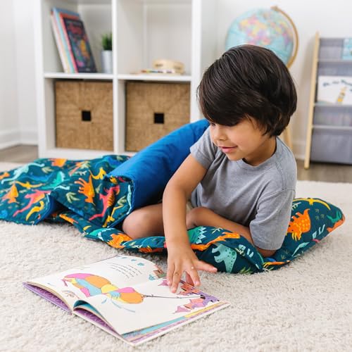 wildkin kids original nap mat  cozy kids sleep mat with pillow ideal for school amp travel - jurassic dinosaurs