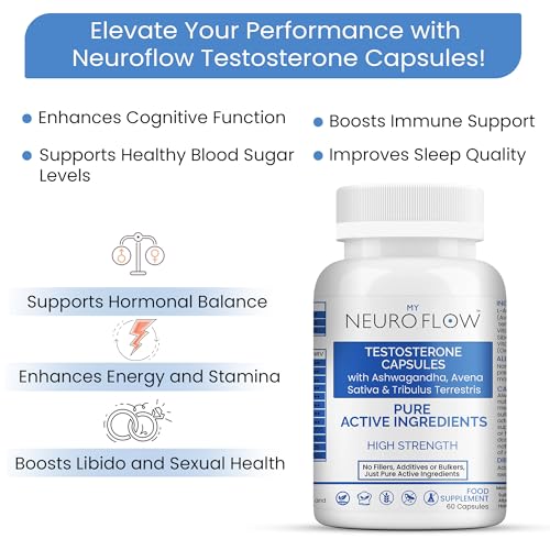 Testosterone Supplements for Men | No fillers, Additives or Bulkers, Pure Active Ingredients | Neuro Flow Powerful Testosterone Booster with Avena Sativa & Tribulus Terrestris | 60 Cap | Made in UK - Image 3