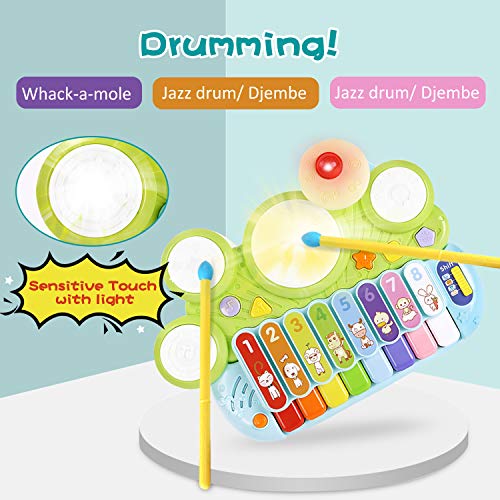 GrowthPic Music Toys Piano Keyboard Xylophone Drum, 3 in 1 Electronic Instrument Learning Baby Toy Xylophone for Kids Musical Table w/ Lights, Boys Girls Toddler 1 2 3 Yr Old Xmas Birthday Gift