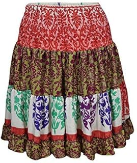 Mogul Interior Womens Dancing Colorful Skirt Vintage Upcycled Silk Sari Tiered Beach Skirts
