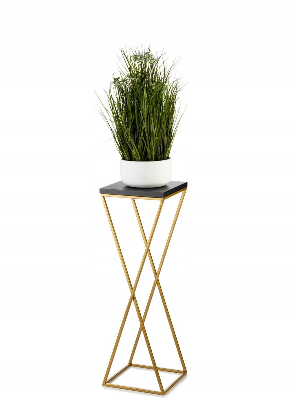 Pflanzenständer Metall 70 cm Hoch - Stabiler und Fester Blumenhocker mit Schwarz MDF-Platte auf Gold Ständer - Blumenständer zur Dekoration Innenräumen