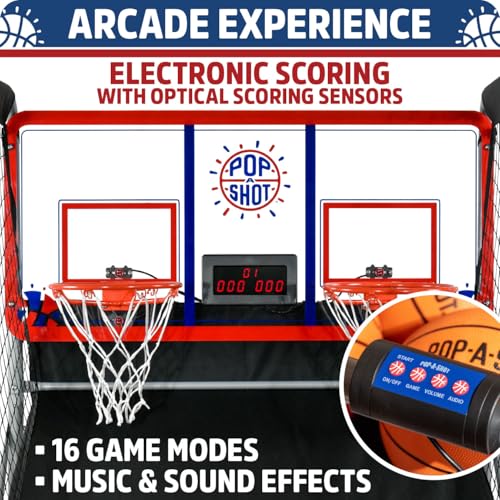 Pop-A-Shot Official Indoor/Outdoor Dual Shot Basketball Arcade Game - Weather Resistant - 16 Different Games - 6 Audio Options - Near 100% Scoring Accuracy - Large LED Scoreboard