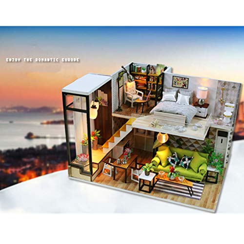 TIREOW Mini Holz Puppenhaus Puppenstube mit LED Lampe, Möbeln Haus Miniatur Kunsthandwerk Spielzeug für Kinder… – Bild 7